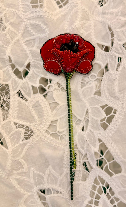 Broșă Red Poppy